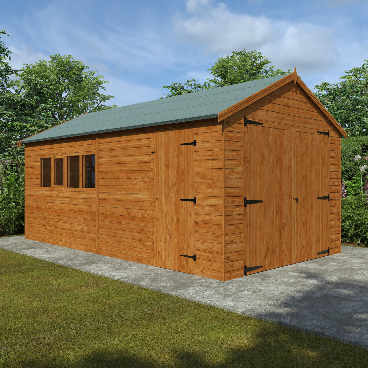 Redlands 10' x 18' Shiplap Apex Wooden Garage | Sheds.co.uk