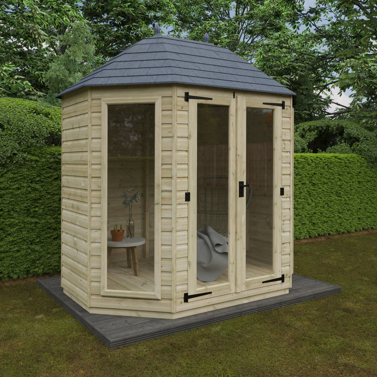 Redlands 8' x 6' Pressure Treated Octagonal Full Pane Summer House | Sheds.co.uk