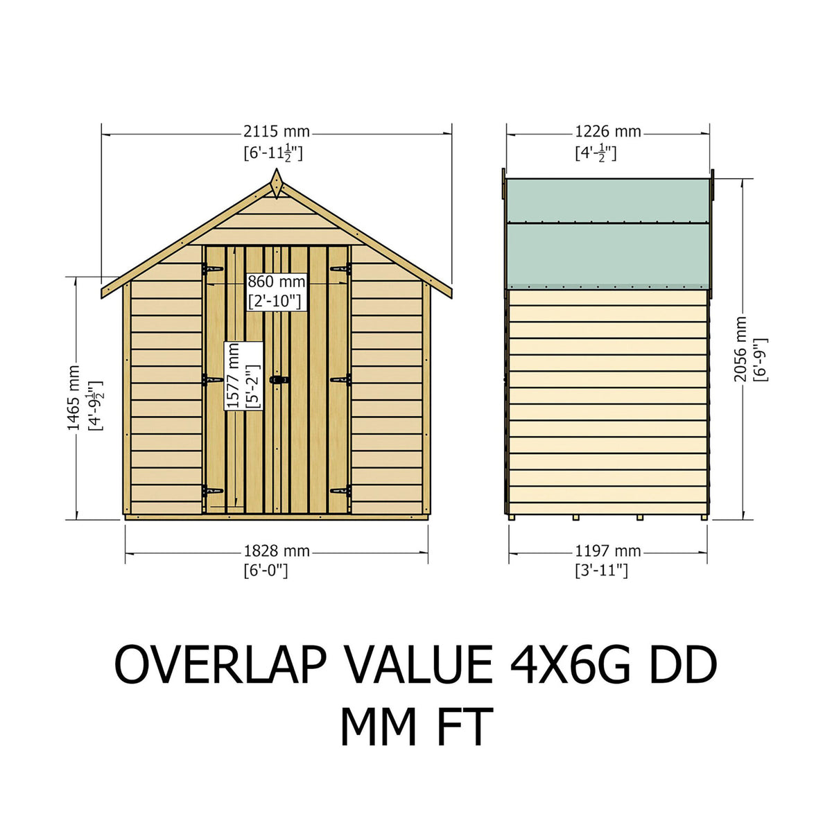 Loxley 6' x 4' Windowless Double Door Overlap Apex Shed | Sheds.co.uk