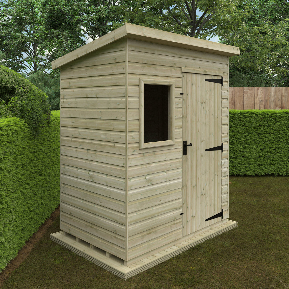 Redlands 4' x 6' Pressure Treated Deluxe Shiplap Pent Shed | Sheds.co.uk