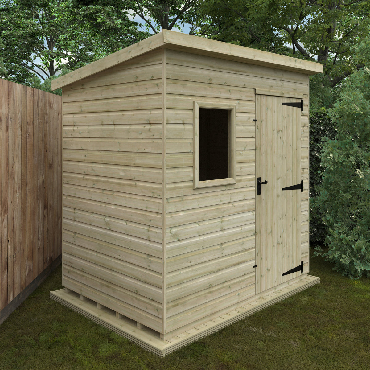 Redlands 5' x 7' Pressure Treated Deluxe Shiplap Pent Shed | Sheds.co.uk