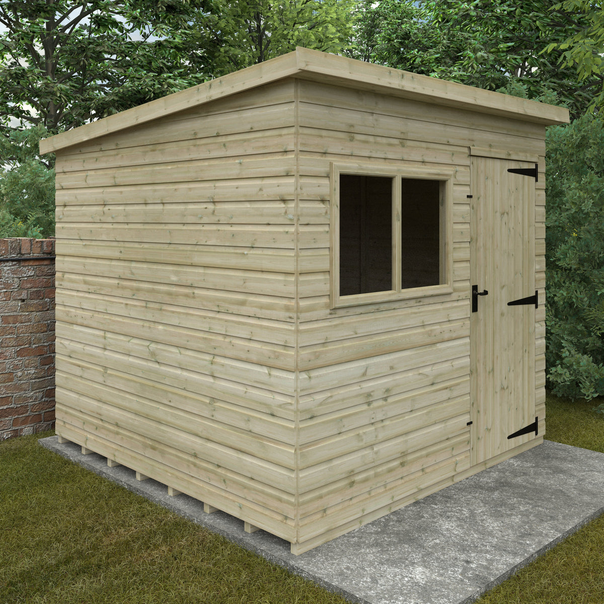 Redlands 8' x 8' Pressure Treated Deluxe Shiplap Pent Shed | Sheds.co.uk