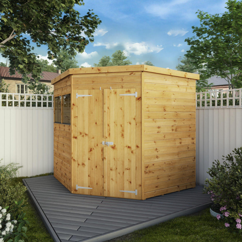 Adley 7' x 7' Premium Double Door Shiplap Corner Shed | Sheds.co.uk