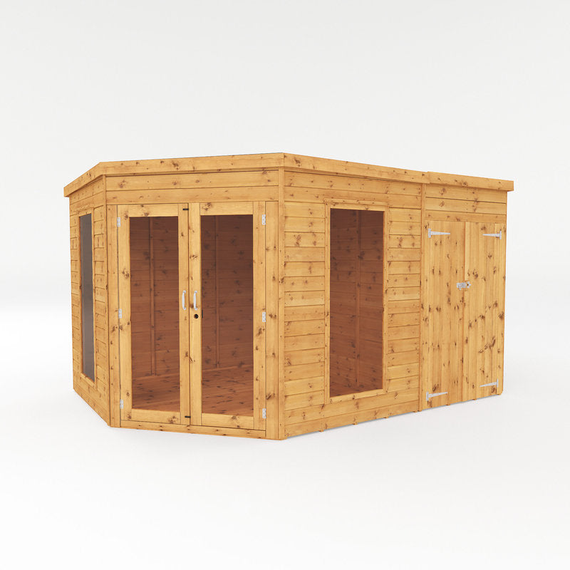 Adley 12' x 8' Chelsea Deluxe Corner Summer House With Side Shed | Sheds.co.uk