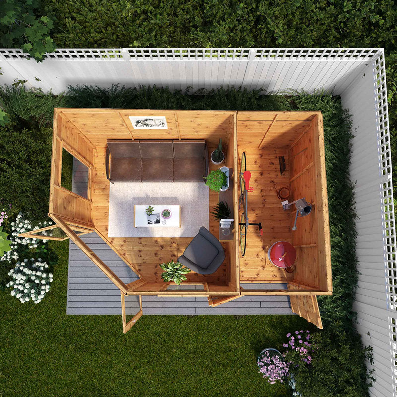 Adley 12' x 8' Chelsea Deluxe Corner Summer House With Side Shed | Sheds.co.uk