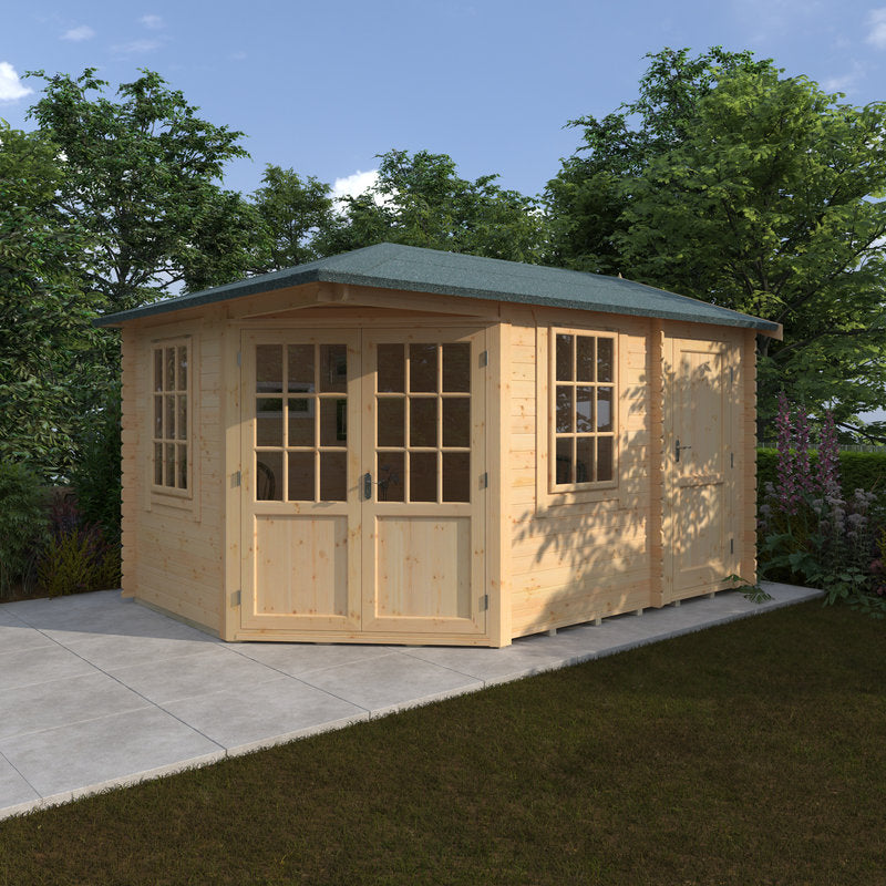 Redlands 4.2m x 3m Swinley Corner Log Cabin | Sheds.co.uk