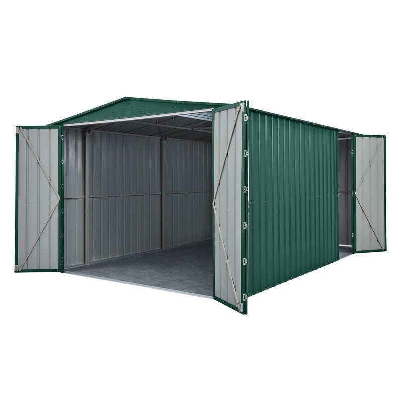 Adley 10' x 19' Dual Door Metal Workshop Garage - Green | Sheds.co.uk