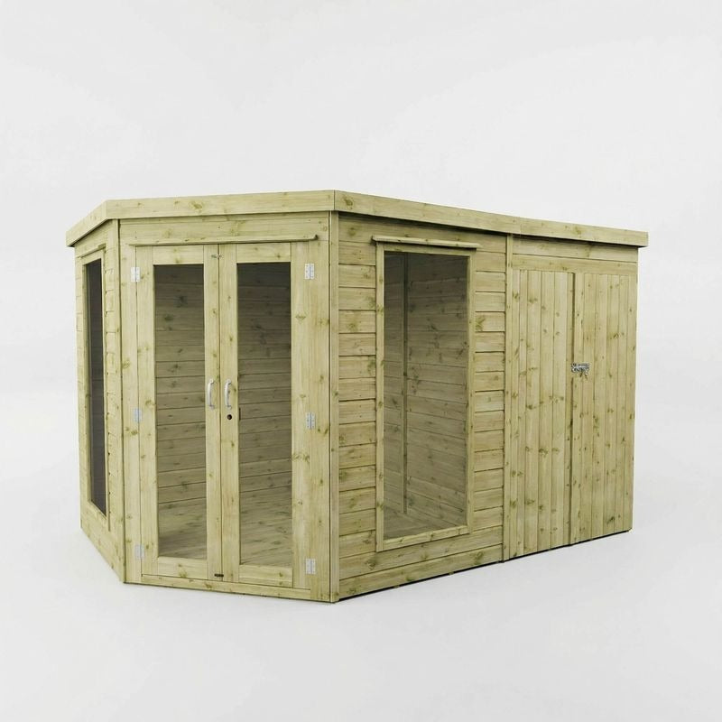 Adley 11' x 7' Chelsea Deluxe Corner Summer House With Side Shed | Sheds.co.uk