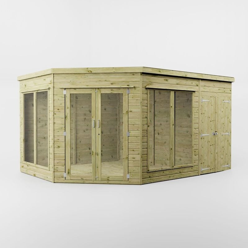 Adley 13' x 9' Chelsea Deluxe Corner Summer House With Side Shed | Sheds.co.uk