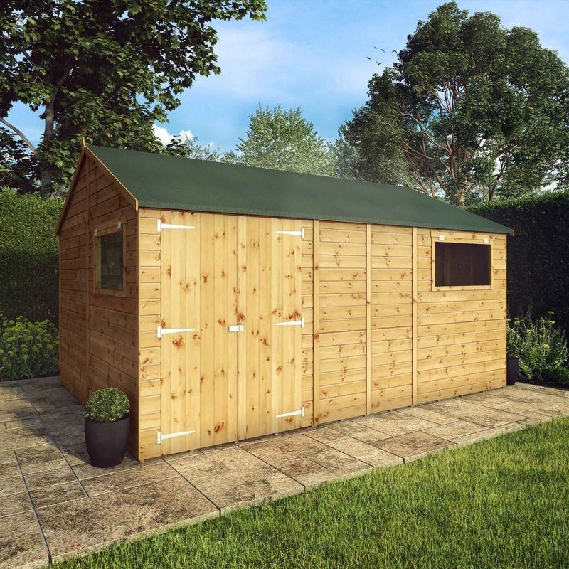 Adley 14' x 10' Premium Double Door Shiplap Modular Reverse Apex Workshop | Sheds.co.uk