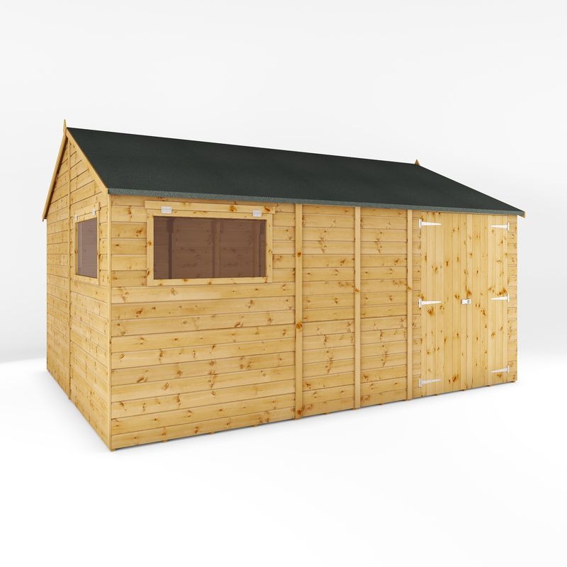 Adley 14' x 10' Premium Double Door Shiplap Modular Reverse Apex Workshop | Sheds.co.uk