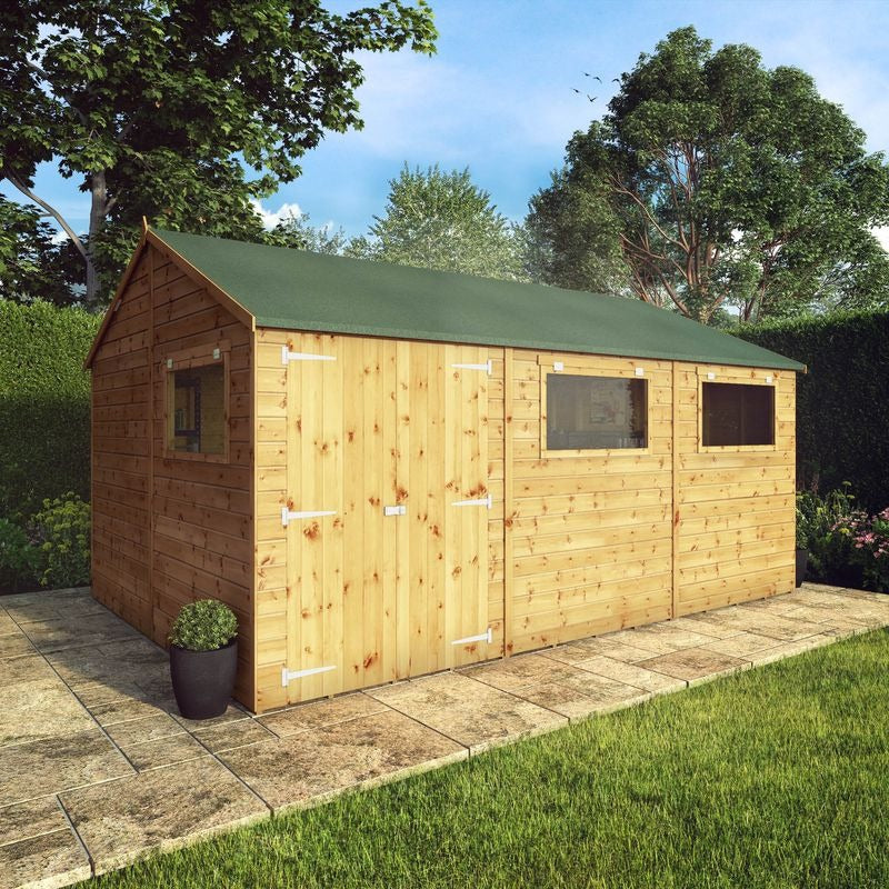 Adley 15' x 10' Premium Double Door Shiplap Modular Reverse Apex Workshop | Sheds.co.uk