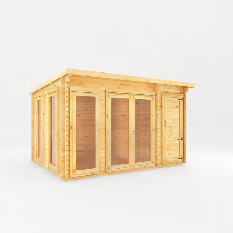 Adley 4.1m x 3m Alpha Pent Log Cabin With Side Shed - 44mm | Sheds.co.uk