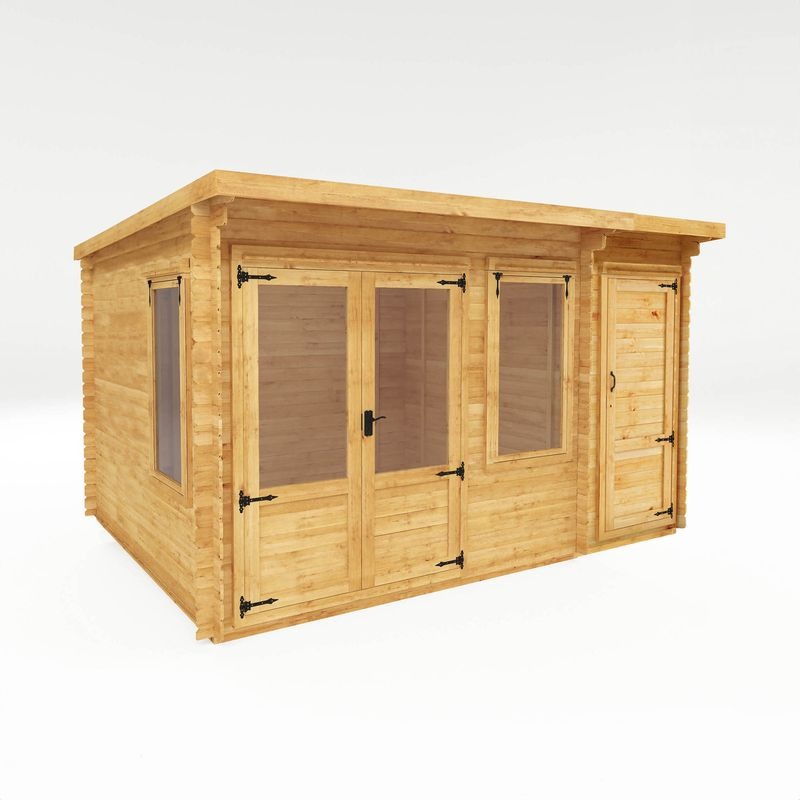 Adley 4.1m x 3m Hereford Log Cabin With Side Shed - 19mm | Sheds.co.uk
