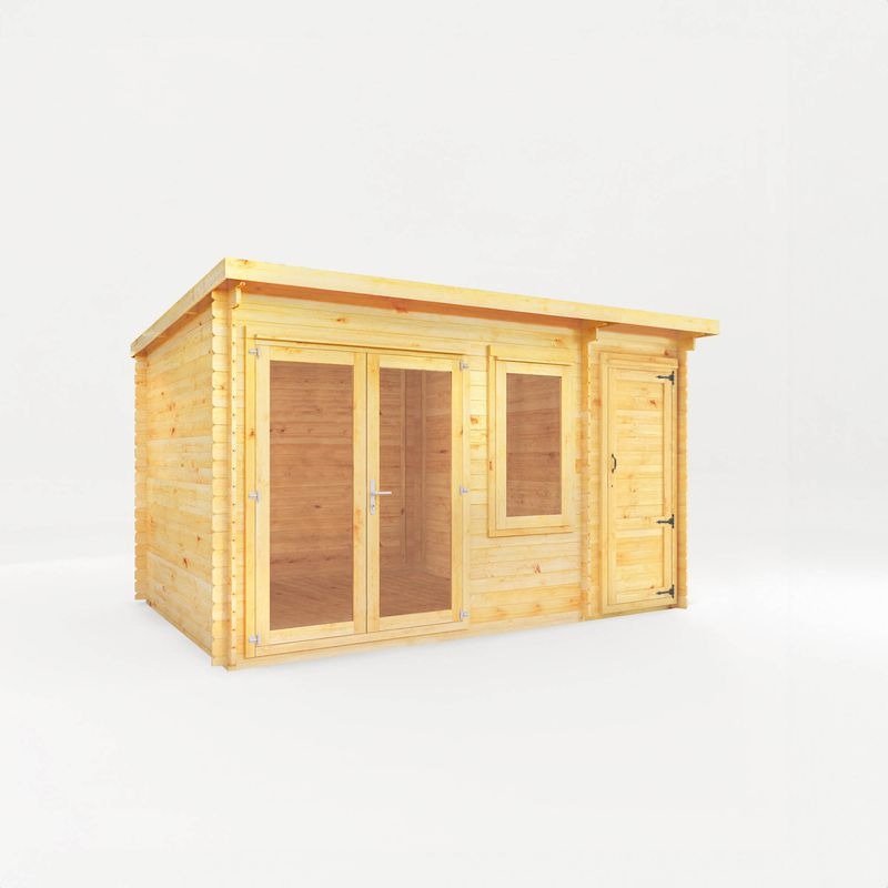 Adley 4.1m x 3m Quebec Pent Log Cabin With Side Shed - 28mm | Sheds.co.uk