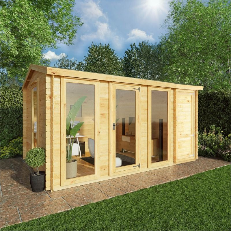 Adley 4.6m x 3m Dorset Log Cabin With Side Shed - 19mm | Sheds.co.uk