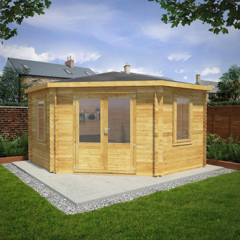 Adley 4m x 4m Somerset Corner Log Cabin - 28mm | Sheds.co.uk