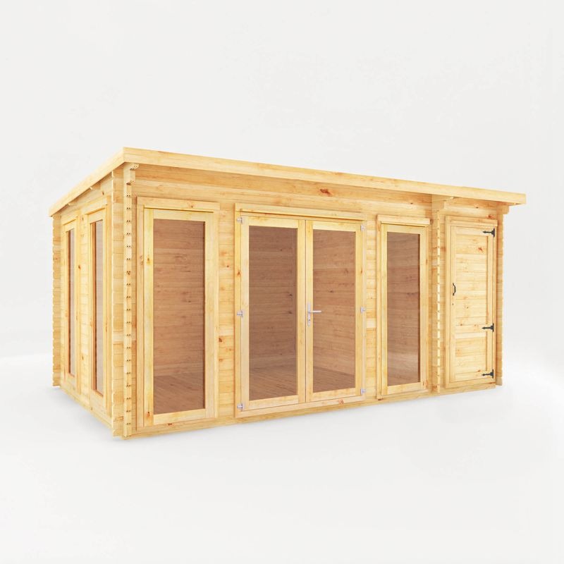 Adley 5.1m x 3m Alpha Pent Log Cabin With Side Shed - 28mm | Sheds.co.uk