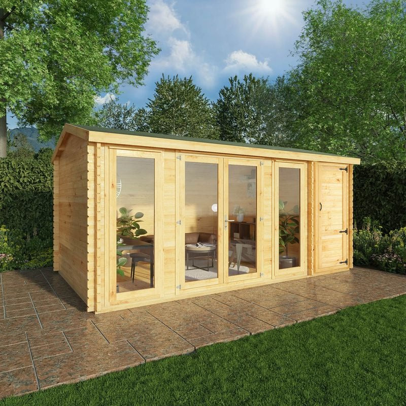 Adley 5.1m x 3m Bravo Home Office Log Cabin With Side Shed - 28mm | Sheds.co.uk