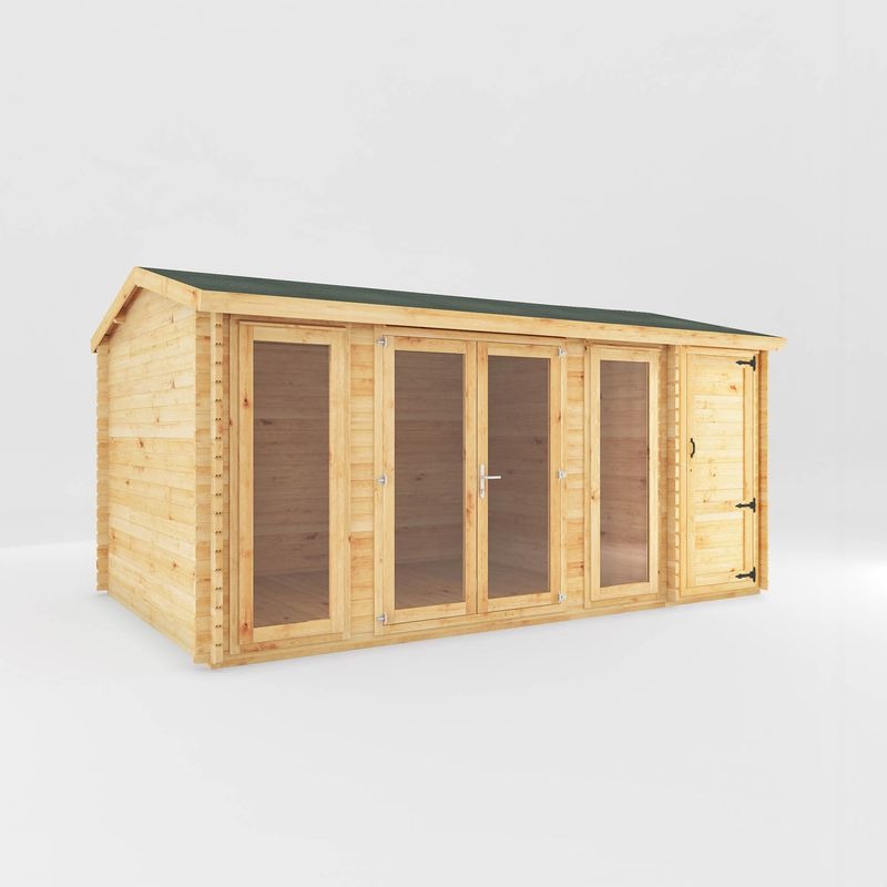 Adley 5.1m x 3m Bravo Home Office Log Cabin With Side Shed - 44mm | Sheds.co.uk