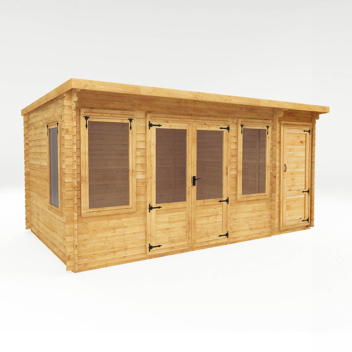 Adley 5.1m x 3m Hereford Log Cabin With Side Shed - 19mm | Sheds.co.uk
