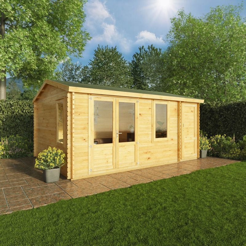 Adley 5.1m x 4m Delta Home Office Log Cabin With Side Shed - 28mm | Sheds.co.uk