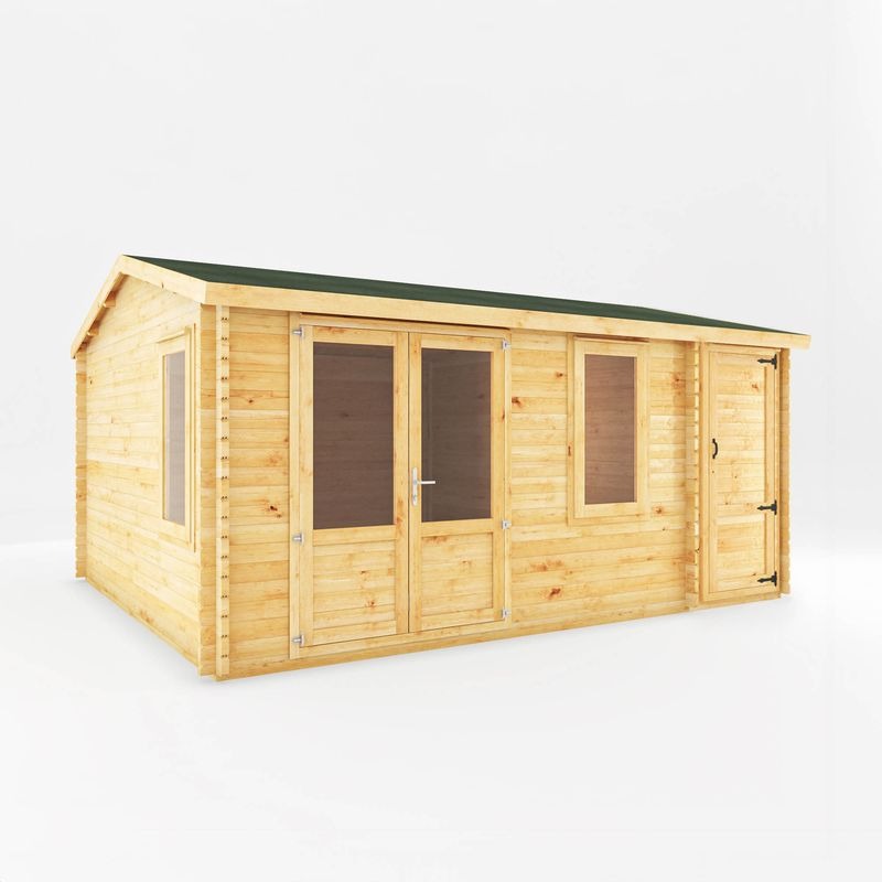 Adley 5.1m x 4m Delta Home Office Log Cabin With Side Shed - 28mm | Sheds.co.uk