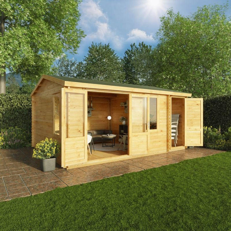 Adley 5.1m x 4m Delta Home Office Log Cabin With Side Shed - 44mm | Sheds.co.uk