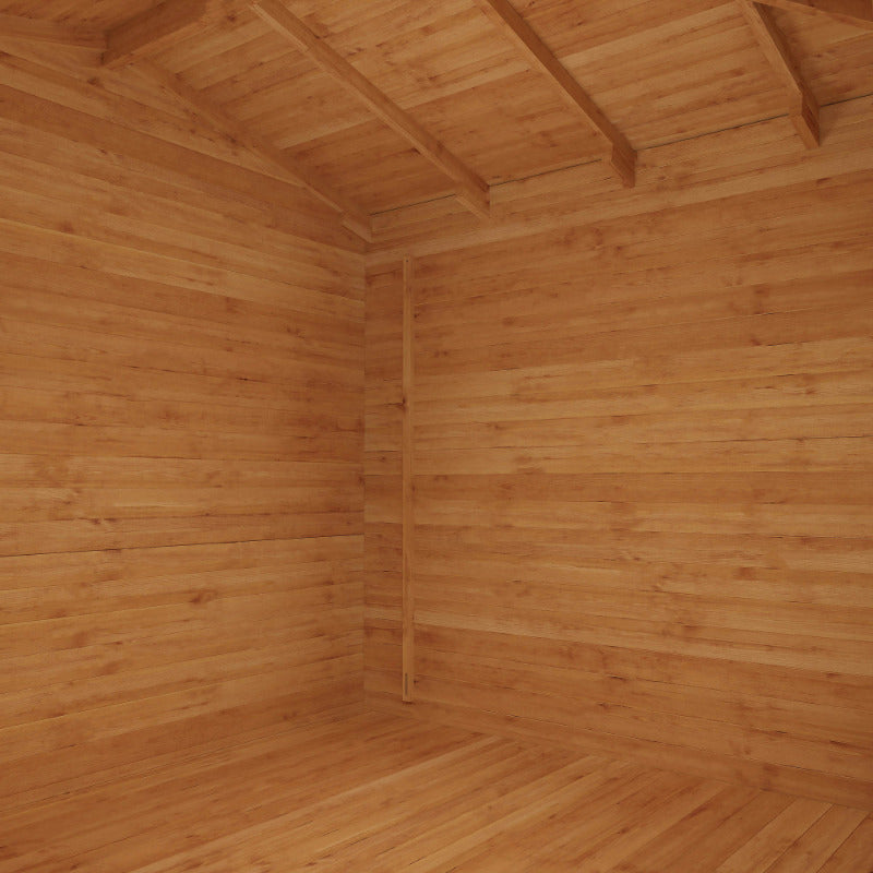 Adley 5m x 3m Dorchester Corner Log Cabin With Side Shed - 28mm | Sheds.co.uk