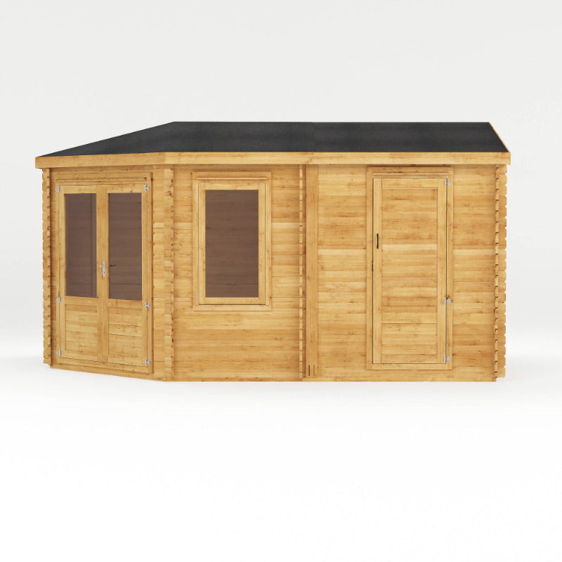 Adley 5m x 3m Dorchester Corner Log Cabin With Side Shed - 28mm | Sheds.co.uk