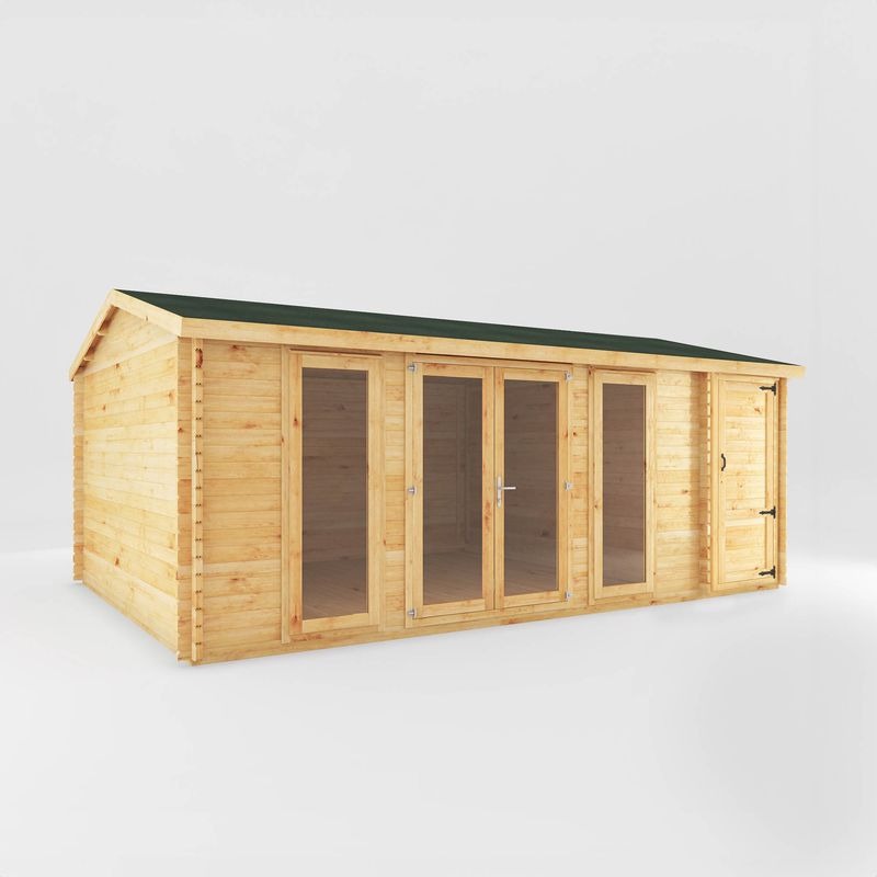 Adley 6.1m x 4m Bravo Home Office Log Cabin With Side Shed - 28mm | Sheds.co.uk
