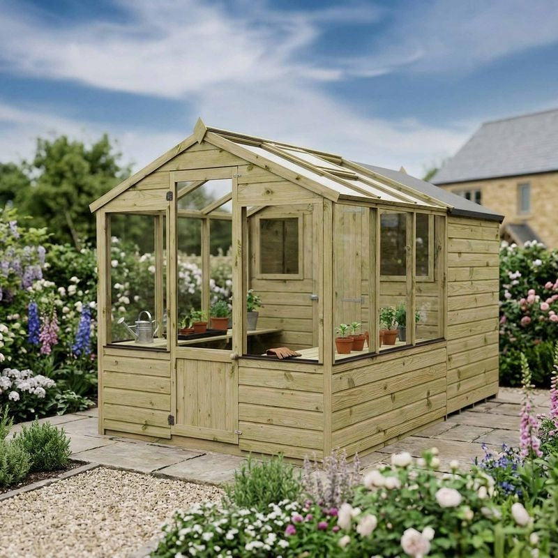Adley 6' x 10' Budget Shiplap Greenhouse With a Shed | Sheds.co.uk