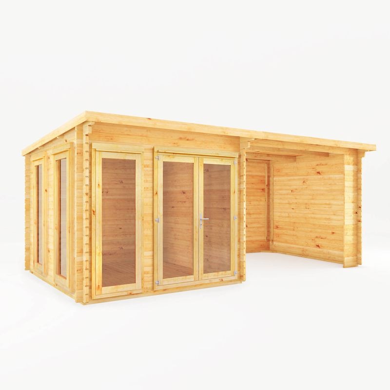 Adley 6m x 3m Alpha Pent Log Cabin With Patio Area - 44mm | Sheds.co.uk