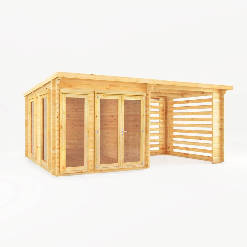 Adley 6m x 3m Alpha Pent Log Cabin With Slatted Area - 28mm | Sheds.co.uk