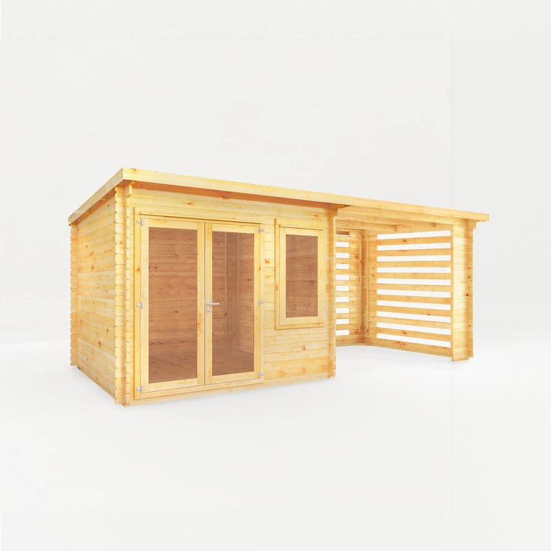 Adley 6m x 3m Quebec Pent Log Cabin With Slatted Area - 28mm | Sheds.co.uk