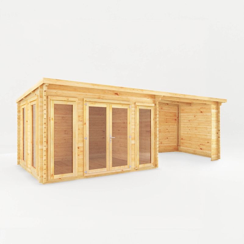 Adley 7m x 3m Alpha Pent Log Cabin With Patio Area - 28mm | Sheds.co.uk