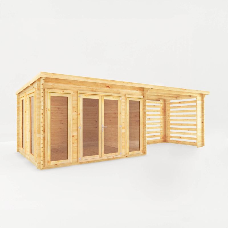 Adley 7m x 3m Alpha Pent Log Cabin With Slatted Area - 28mm | Sheds.co.uk