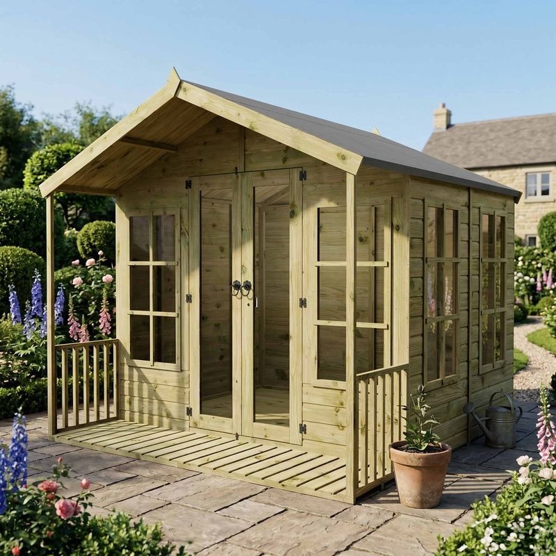 Adley 8' x 8' Premium Traditional Summer House With Veranda | Sheds.co.uk