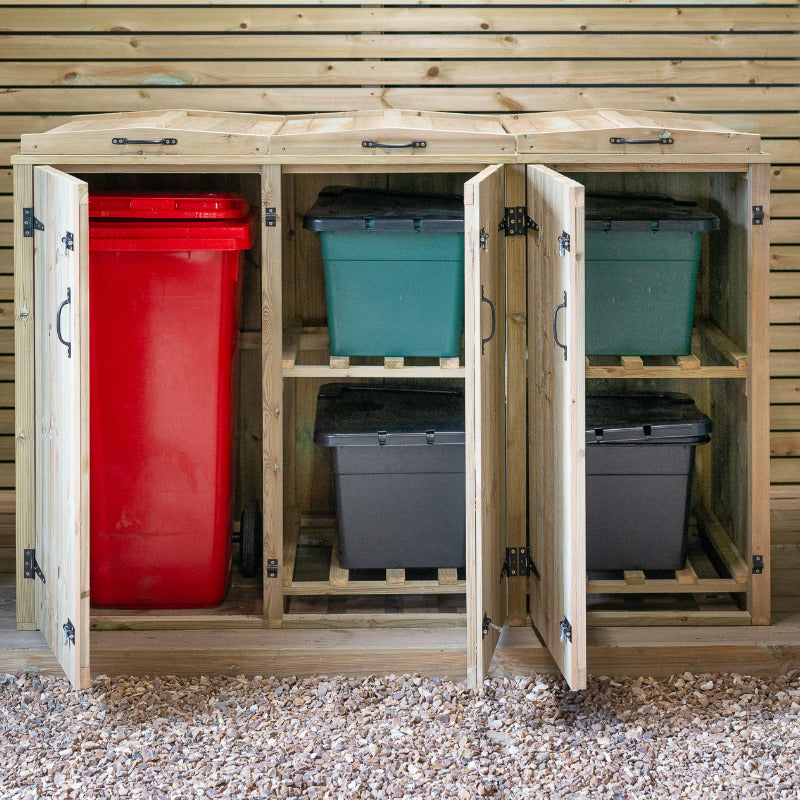 Garden Village Combi Bin Store - 1 Wheelie Bin / 4 Recycle Box | Sheds.co.uk