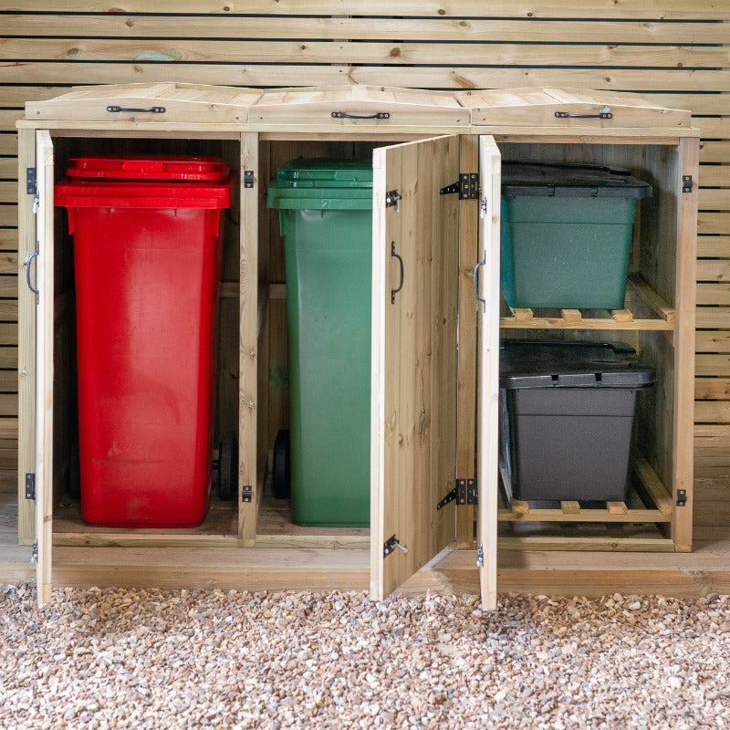 Garden Village Combi Bin Store - 2 Wheelie Bin / 2 Recycle Box | Sheds.co.uk