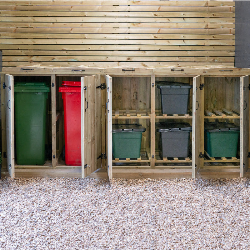 Garden Village Combi Bin Store - 2 Wheelie Bin / 6 Recycle Box | Sheds.co.uk