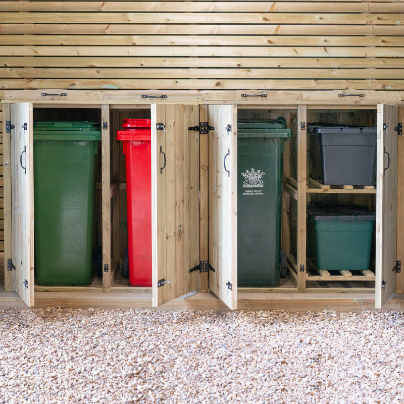 Garden Village Combi Bin Store - 3 Wheelie Bin / 2 Recycle Box | Sheds.co.uk