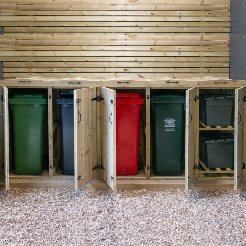 Garden Village Combi Bin Store - 4 Wheelie Bin / 2 Recycle Box | Sheds.co.uk