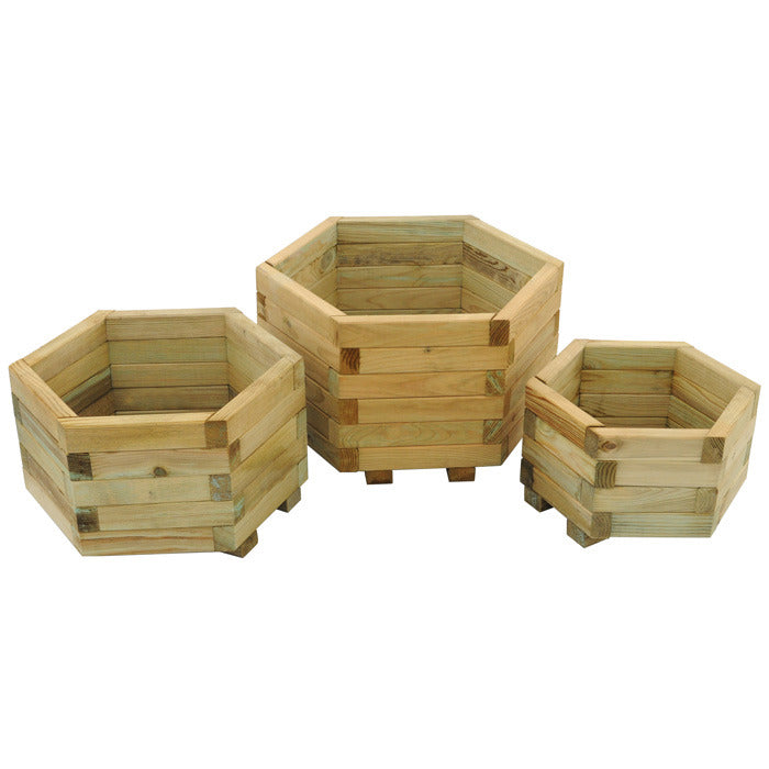 Hartwood Set of Three Hexagonal Planters | Sheds.co.uk