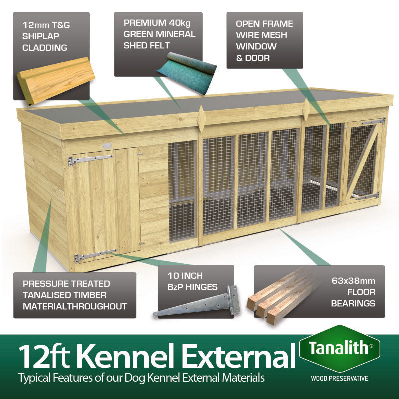 Holt 12' x 6' Pressure Treated Shiplap Dog Kennel And Run | Sheds.co.uk