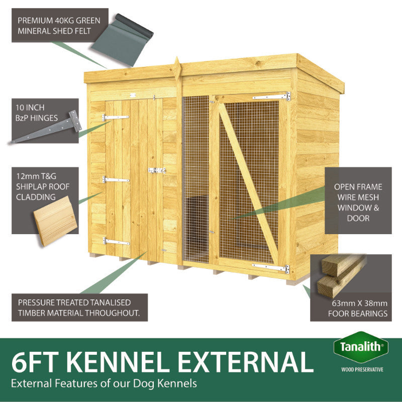 Holt 12' x 6' Pressure Treated Shiplap Full Height Dog Kennel And Run | Sheds.co.uk