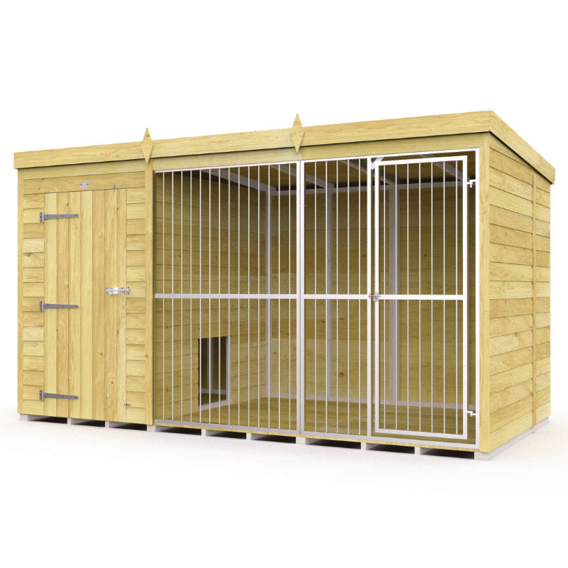 Holt 12' x 6' Pressure Treated Shiplap Full Height Dog Kennel And Run With Bars | Sheds.co.uk