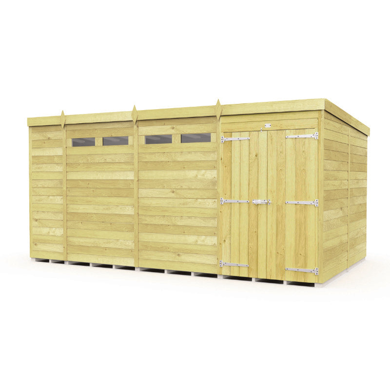 Holt 14' x 8' Pressure Treated Shiplap Modular Pent Security Shed | Sheds.co.uk