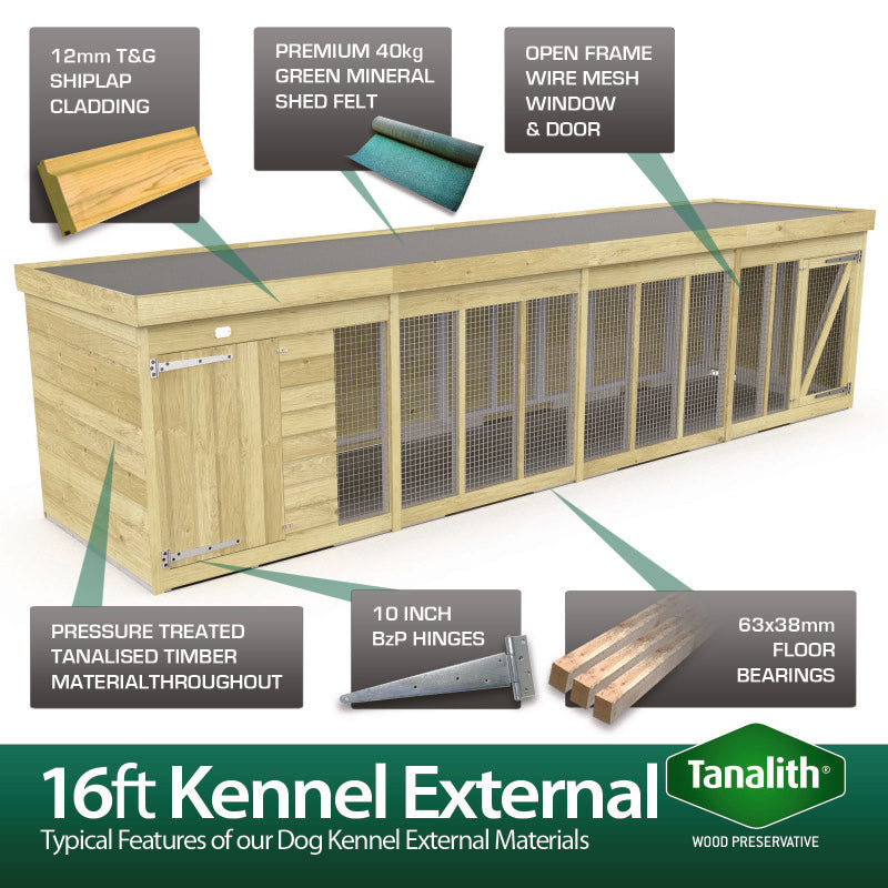 Holt 16' x 6' Pressure Treated Shiplap Dog Kennel And Run | Sheds.co.uk