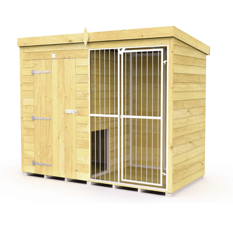 Holt 8' x 4' Pressure Treated Shiplap Full Height Dog Kennel And Run With Bars | Sheds.co.uk